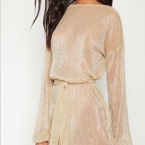 Gold Plisse Balloon Sleeve Sheer Shift 